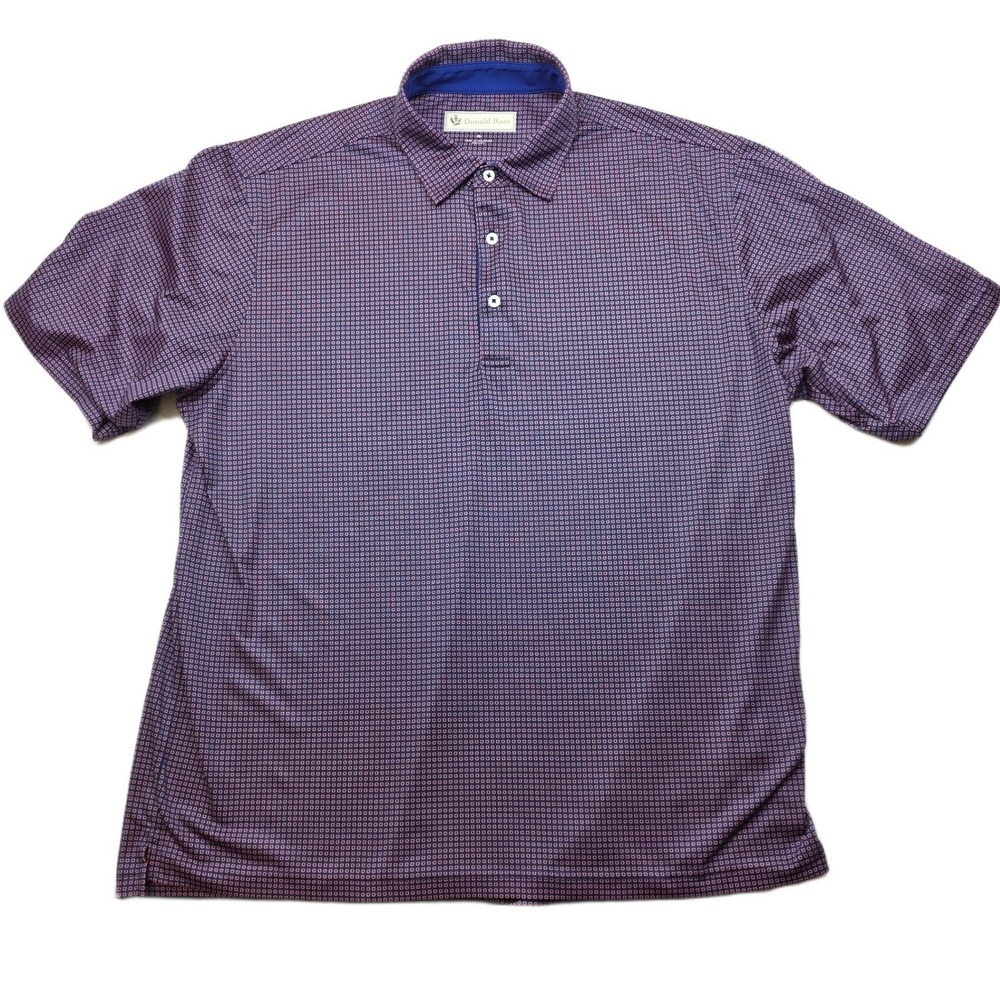 Donald Ross Golf Polo Shirt‎ Mens XL Blue Pink Geometric Pattern Short Sleeve